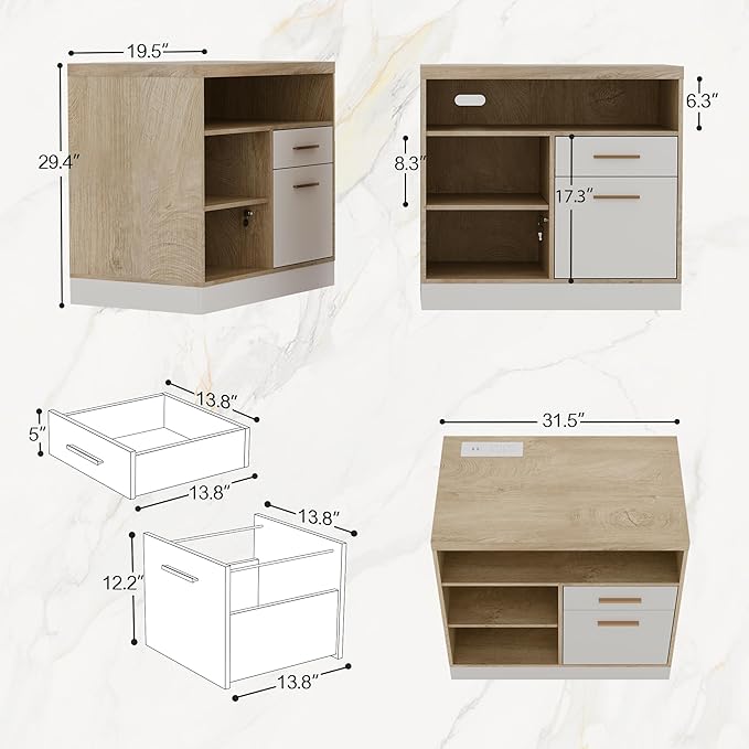 Electric Standing Desk with 2-Drawer File Cabinet Adjustable Height Executive Desk Home Office Workstation with A Engineered Wood 1.18 Solid Desktop Built-in Outlets White Walnut