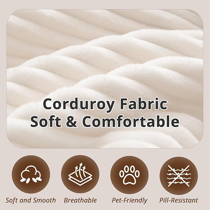 108 L-Shaped Boneless Couch High Seat Modular Sectional Sofa with Moveable Ottoman Corduroy Cloud Couches for Living Room No Assembly Ship in a Box White