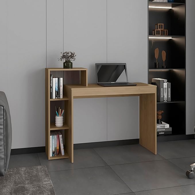 43 Wide Four Shelves Writting Desk Home Office Living Room Gamer Desk Natural Oak