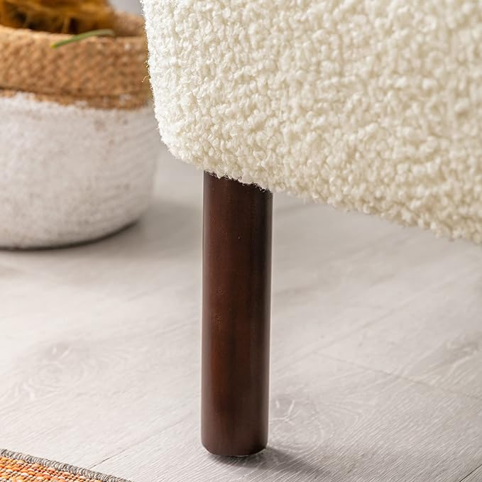 Modern Accent Chair Lambskin Wingback Tufted Side Chair with Solid Wood Legs for Living Room BedroomCream