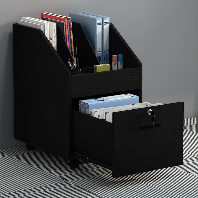 Modern File Cabinet with Lock Small Rolling Filing Cabinets for Home OfficeOffice Storage Cabinet for A4/Letter/Legal Size File(Black)