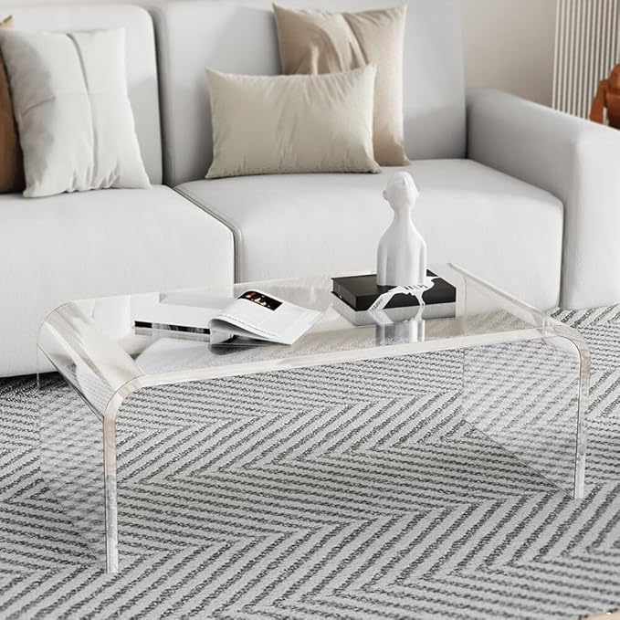 Acrylic Thick Coffee Table for Living Room. 39 Modern Minimalist Rectangular and Clear End Table.Easy to Clean and Safe Rounded Edges (39.4 W x 20 D x 14 H)