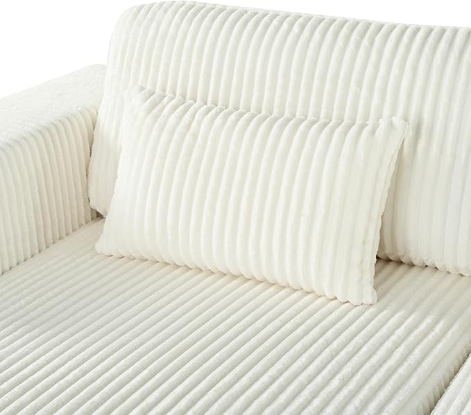 86-Inch Fluffy Corduroy Boneless Sleeper Daybed Loveseat Double Recliner Chaise Lounge Sofa Couches Floor Cloud Sofa Chaise W/4 Pillows for Home Apartment Living Room