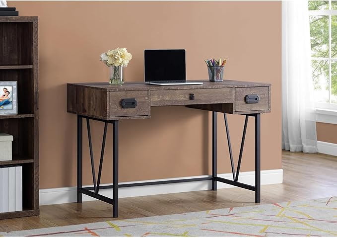 Computer Desk Home Office Laptop Stand Storage Drawers 48 L Brown Laminate Black Metal