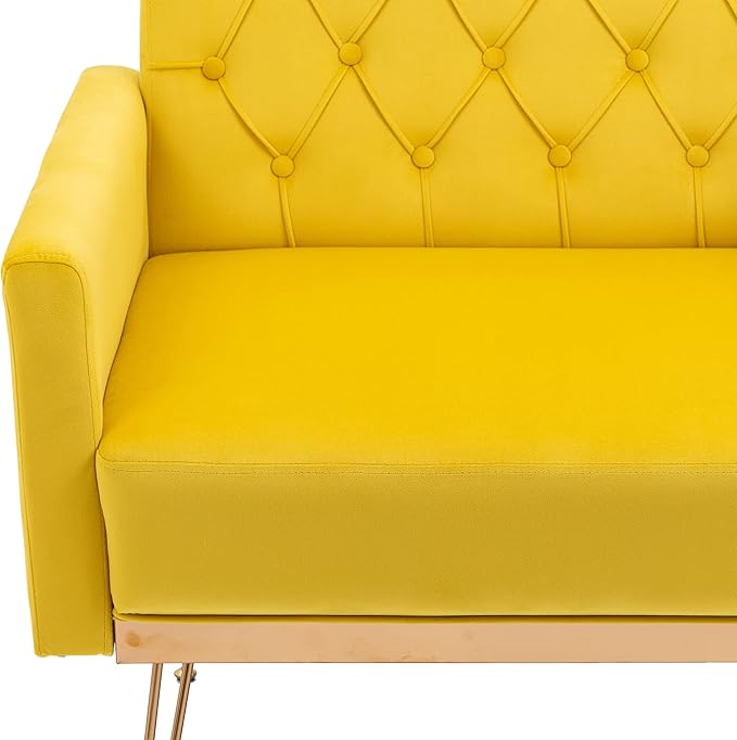 Velvet Accent Chair Upholstered Living Room Accent Armchair Leisure Single Chairs with Rose Golden feet Tufted Sofa Chairs for Home Office Living Room Bedroom Small Space (Mustard)