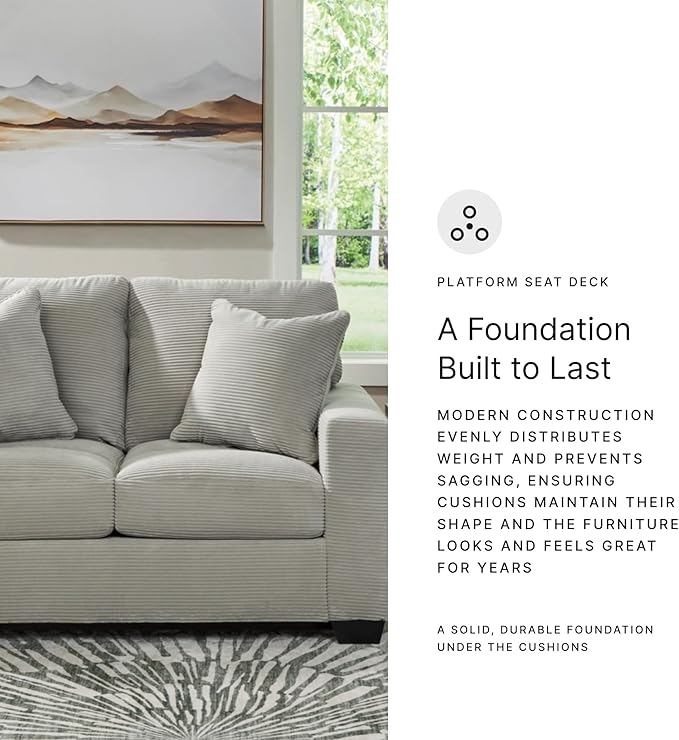 Signature Design by Ashley Ammon Casual Anti Sag Loveseat with Loose Seat Cushion and 2 Accent Pillows Light Gray