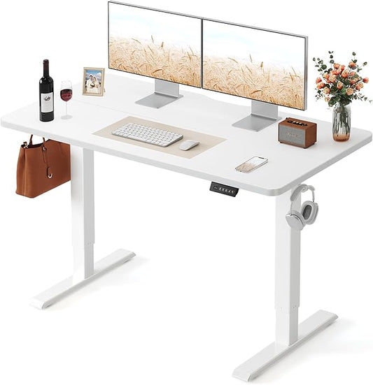 FEZIBO 48 x 24 Inchs Electric Standing Desk Height Adjustable Sit Stand Up Computer Office Desk with Splice Board White Frame/White Top