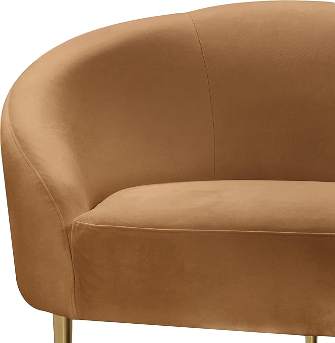 Meridian Furniture 659Saddle-L Ritz Collection Modern | Contemporary Upholstered Loveseat with Rich Saddle Velvet Gold Metal Legs Curved Contemporary Design 67 W x 31.75 D x 30.5 H Saddle