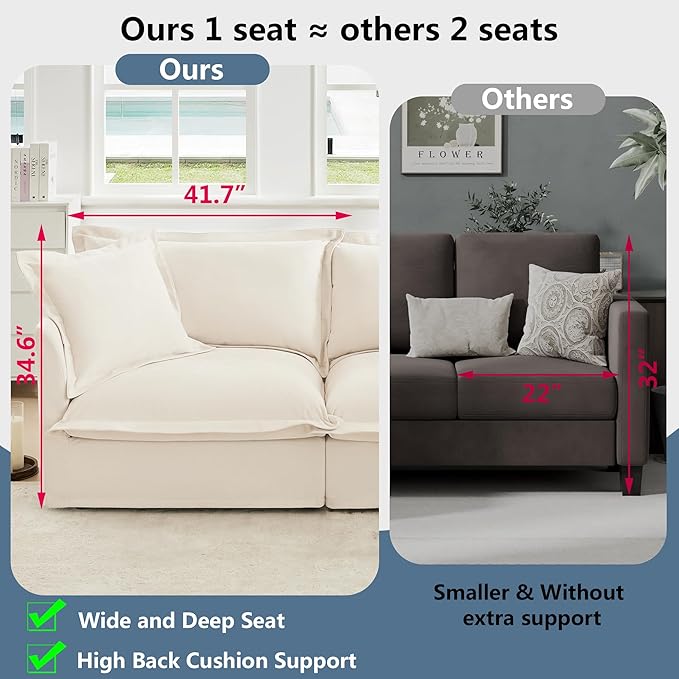 Aoowow Oversized Modular Sectional Sofa120” U-shaped Comfy 3-Seat Sofa Couch with 2 Movable Ottoman Upholstered Deep Seat Couches with Big Toss Pillows for Living Room Apartment OfficeCream-Chenille