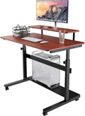 It's_Organized Height Adjustable Portable Computer Desk41''Rolling Laptop Desk Mobile Standing Desk with Monitor Shelf &amp HutchTeak