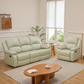 Manual Recliner Sofa Set for Living Room Leather Reclining Sofa Sets Faux Leather Couch Set with Cup Holders Drop-Down Table and Storage Console(Sofa and ChairBeige)
