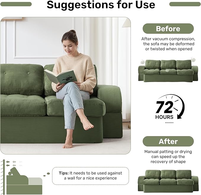 Convertible Sofa Bed3-Seater Boneless Couches for Living Room 2 in 1 Folding CouchFold Out Floor Couch with PillowsCloud Floor LoveseatFloor Futon Sleeper for Living Room Bedroom LoungeGreen