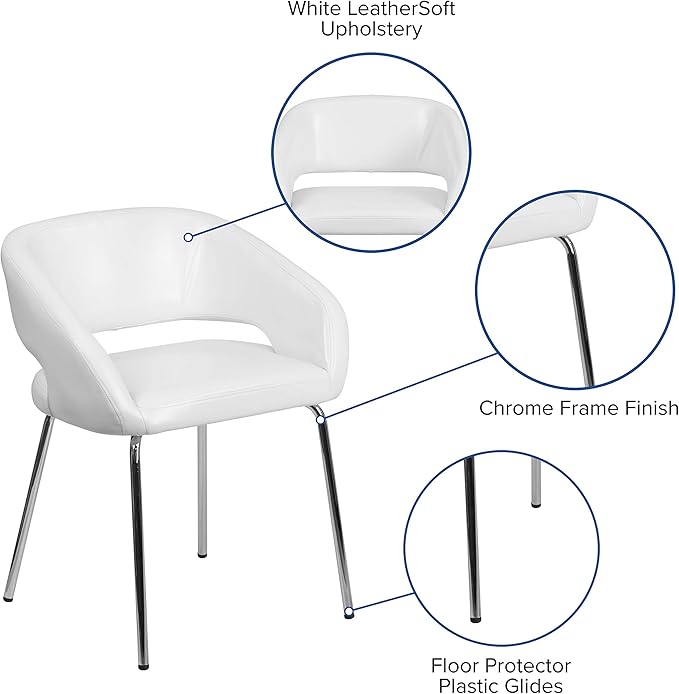 Flash Furniture Fusion Series LeatherSoft Upholstered Side Reception Chair Retro Padded Lounge Chair for Living Room or Office White