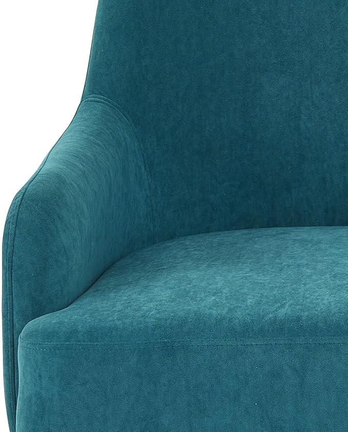 Modern Velvet Armchair with Channel Back Design Black Metal Legs and Soft Upholstery Comfortable Seating for Living Room Bedroom or Office Greenish Blue