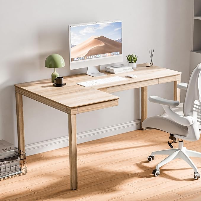 EUREKA ERGONOMIC 63 Inch L Shaped Desk with Drawers Large Executive Computer Corner Table Dual Monitor Wood Furniture Work Desk for Home Office Study Craft Writing Oak Left Side