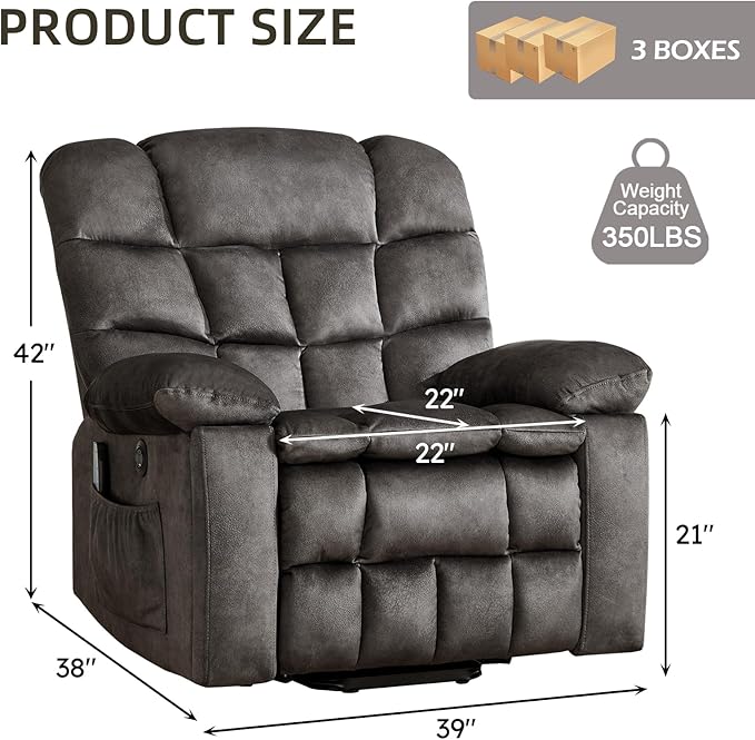 CANMOV Power Lift Recliner Chair for Elderly with Massage and Heat Electric Lift Chair with 2 Side Pockets and Cup Holders USB &amp Type-C for Living Room Black