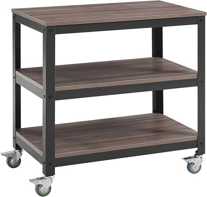 Modway Vivify Industrial Modern Three Tiered Serving Stand Rolling Cart in Gray Walnut