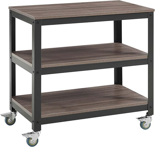 Modway Vivify Industrial Modern Three Tiered Serving Stand Rolling Cart in Gray Walnut