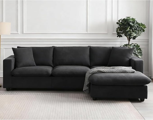 Modular Sectional Sofa for Living Room Modern L Shaped Cloud Couch with Ottoman Small Sectional Couch with Chaise Comfy 3 Seater Sofa for Small Spaces Apartment Black