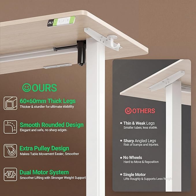 Claiks L Shaped Standing Desk Adjustable Height Dual Motor Electric Corner Standing Desk 63x55 inch Sit Stand up Desk with Splice Board Nature