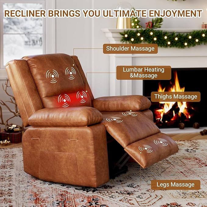 PU Leather Power Lift Recliner Chair for Elderly160°Adjustable Electric Reclining Sofa with Massage and Heat for Living Room/BedroomBrown