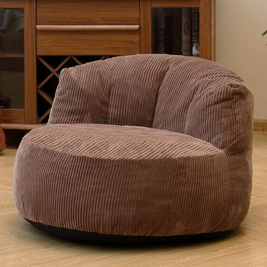 N&ampV Large Crescent Bean Bag Chair Adult Size Bean Bag Sack Foam Filling Soft Premium Corduroy Bean Bag for Living Room Bedroom Dorm and Office (Brown Sugar)