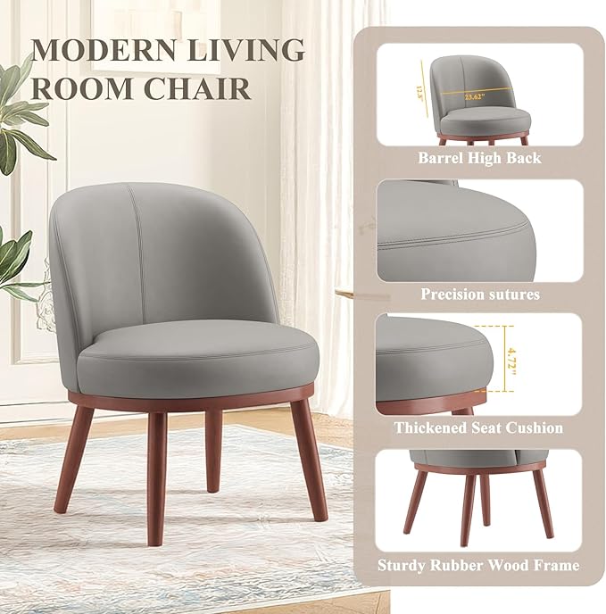 Accent Chair Mid-Century Modern Chair PU Leather Upholstered Armless Chair Set of 2 Suitable for Living Room Bedroom BalconyLight Gray