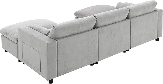 kevinplus 86.5'' Sectional Sofa Couch with Ottoman for Living Room Modern Contemporary 3-Seat Sectional Sofa Couch for Apartment Chenille Fabric Gray