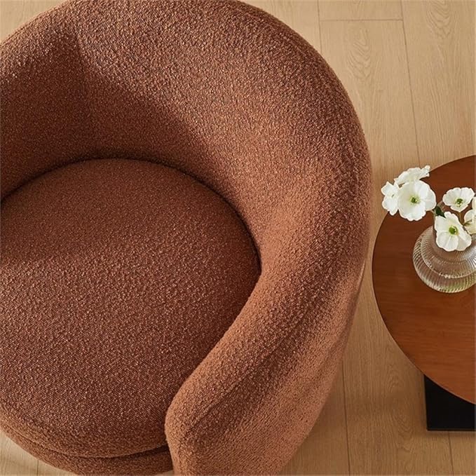 MAKLAINE Upholstered Boucle Fabric Curved Back Armchair Rust Finish Dense Foam Padding Removable Seat Cushion Fully Assembled Living Room or Bedroom Accent Chair