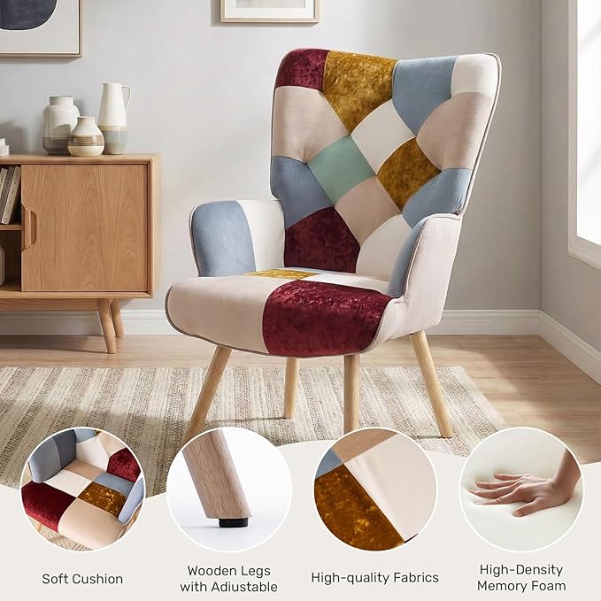 Joysoul Living Room Accent Chair Modern High Back Arm Chair Golden Burgundy Bohemian Style Chairs for Bedroom Waiting Room