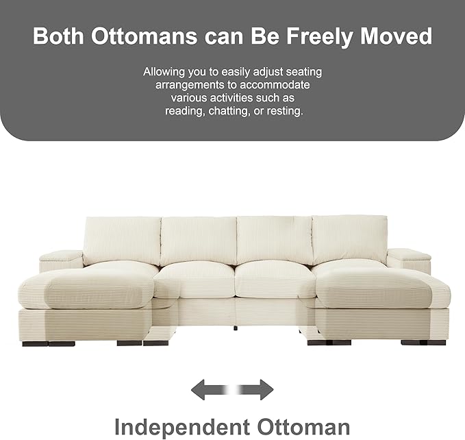 122 Oversized Modular Sectional Sofa Cloud Couch with 2 Ottomans Comfy Corduroy Upholstered Deep Seat Large U Shaped Lounge Sofa&ampCouches with Hidden Arm Storage Box