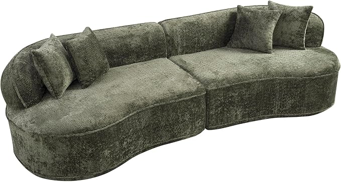 114 Curved Sectional Sofa Couch4 Seater Oversized Boneless Cloud Couch with 4 Throw PillowsModern Comfy Chenille Memory Foam Sofa Deep Seat Couches for Living Room (Green 114.2 Inch)
