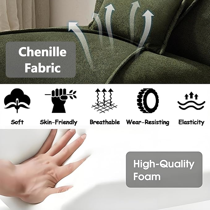 29” Oversized Lazy Sofa Chair and Ottoman Set Chaise Lounge Chair Indoor with Pillows Comfy Reading Couch for Adults Suitable for Living Room Small Spaces Memory Foam Chenille (Green-1)