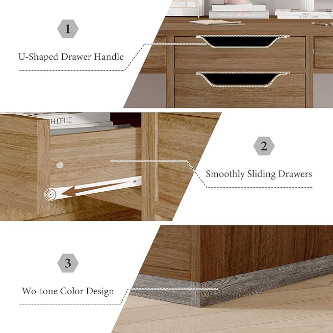 Two Person Desk with 5 Drawers Double Desk with Storage for 2 People 78 Inch Extra Long Computer Desk Workstation with File Drawer for Home Office Brown