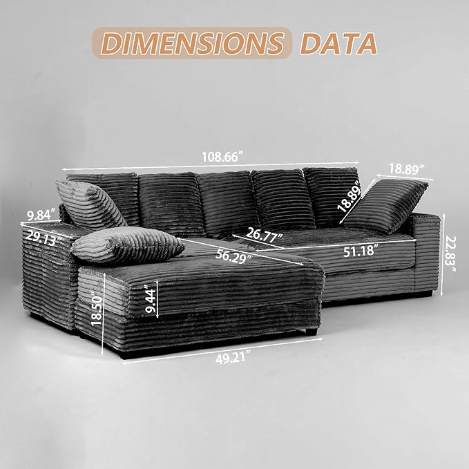 108.6 Corduroy Modular Sectional Sofa with Ottoman &amp Storage Modern Deep-Seat L-Shaped Sectional with 8 Pillows Cloud-Like Couch for Living Room Office &amp Apartment Beige
