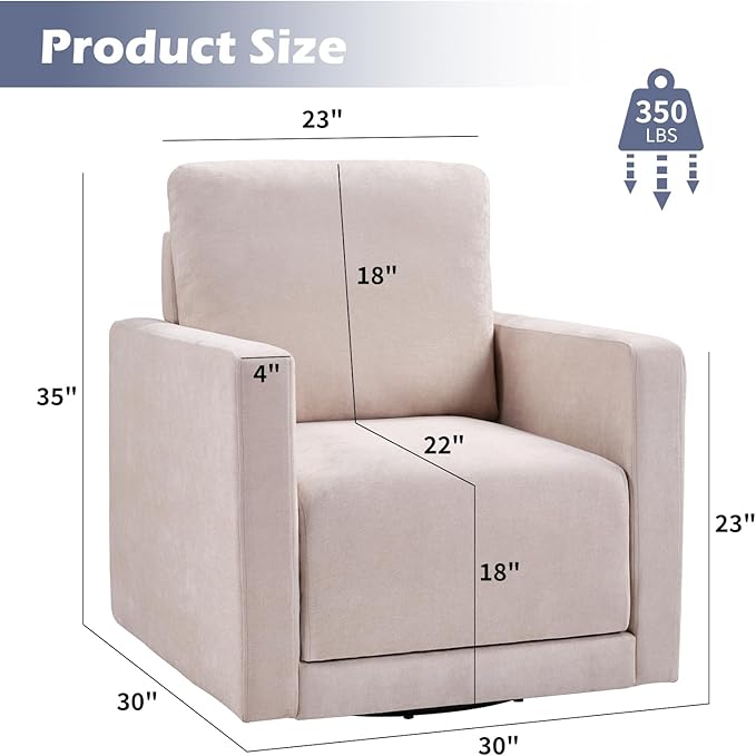 INZOY Swivel Accent Chair Set of 2 Comfy 360° Swivel Chair with Hidden Storage Upholstered Chenille Square Chair for Living Room Bedroom Small Spaces Fully Assembled Beige