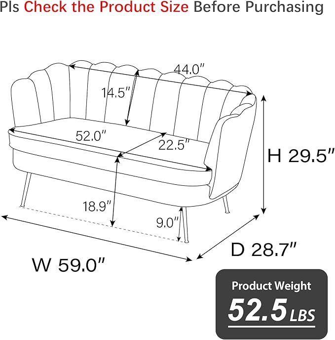 Aoiy &amp Wifon 59 W Comfy Small Loveseat for Small Spaces Upholstered 2-Seat Settee Loveseat with Metal Legs Boucle Black