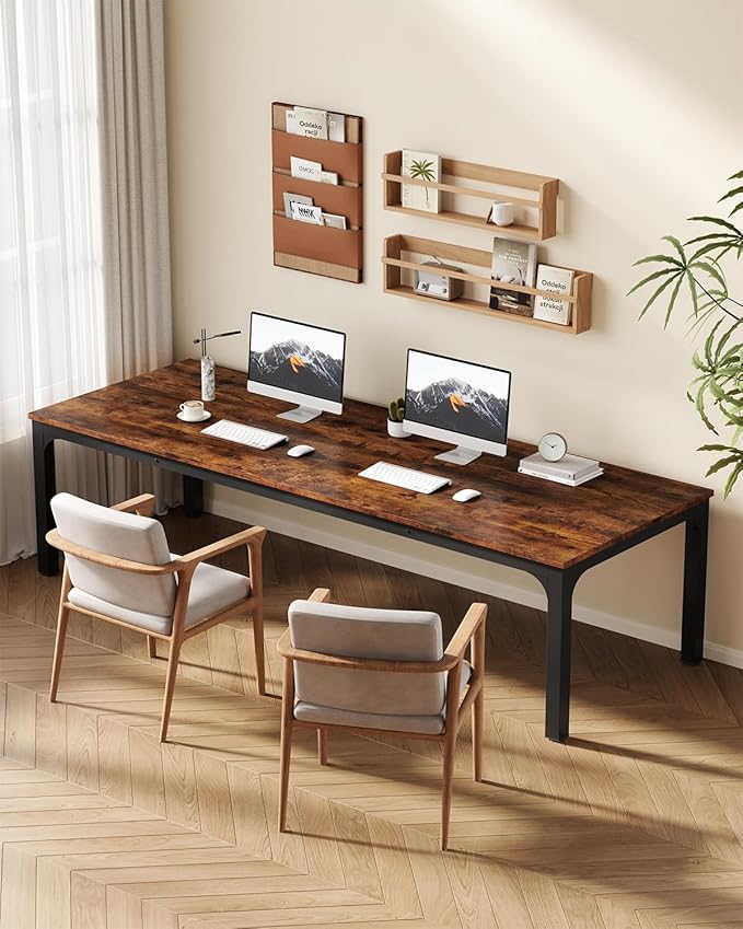 LITTLE TREE Two Person Desk 78.7 Inches Extra Long Computer Desk Wooden Large Office Desks with Strong Metal Legs Double Desk for 2 People Writing Study Table for Home Office Brown &amp Black