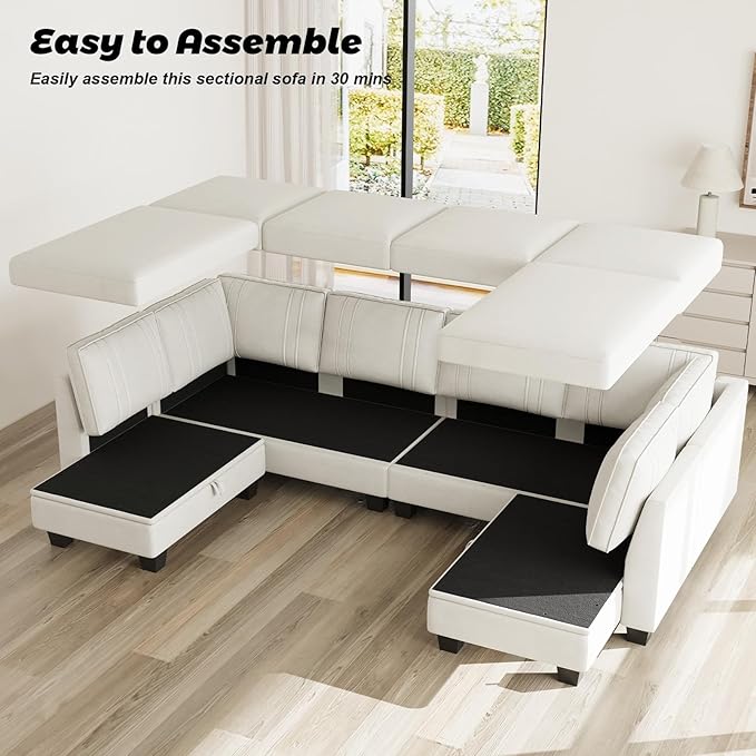 Belffin Sectional Couch with Storage Ottoman Convertible U-Shape Sectional Couch for Living Room Beige