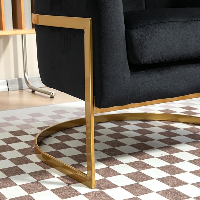 Velvet Modern Accent Armchair - Luxury Gold Frame | Versatile Seating for Living Room Bedroom Office Black