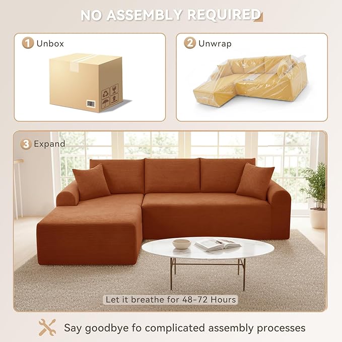 103 Cloud Modular Sectional Couch for Living RoomModern L-Shape Sofa Couch with Chaise Upholstered Modular Sectional Sofa with Deep SeatNo Assembly Required(Orange Left Facing Chaise)