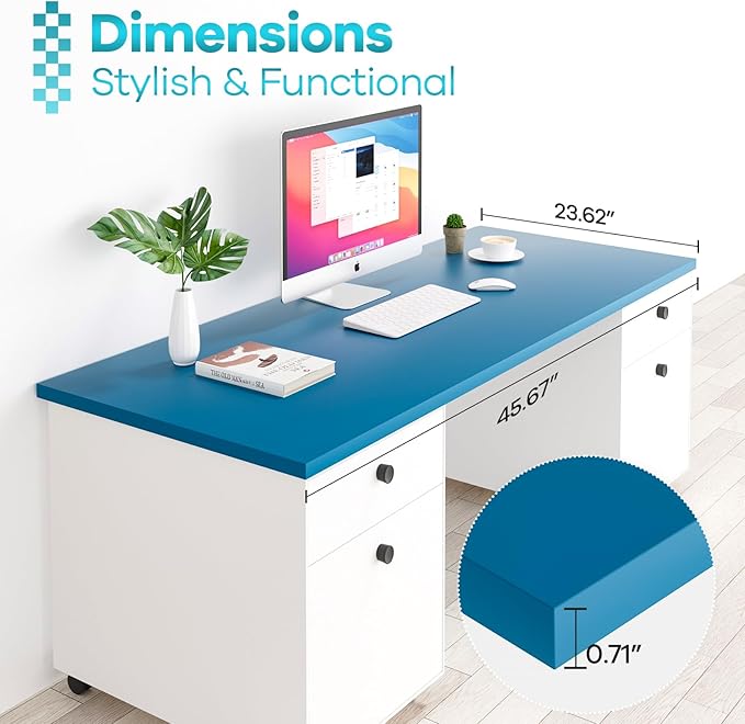 Kaboon Universal Table Top 45.67x23.62 Solid One-Piece Desktop Reversible Melamine Countertop Double Desks L-Desk DIY Cyan