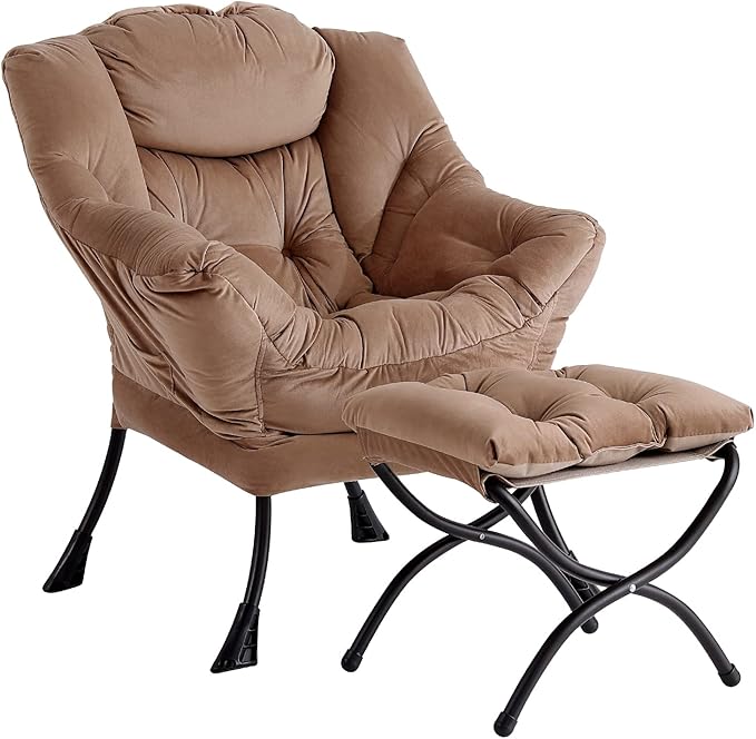 LITA Lazy Chair with Ottoman Modern Accent Leisure Upholstered Sofa Chair Contemporary Lounge Reading Chairs with Armrests and a Side Pocket for Living Room Bedroom &amp Small Space Dark Brown