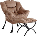 LITA Lazy Chair with Ottoman Modern Accent Leisure Upholstered Sofa Chair Contemporary Lounge Reading Chairs with Armrests and a Side Pocket for Living Room Bedroom &amp Small Space Dark Brown