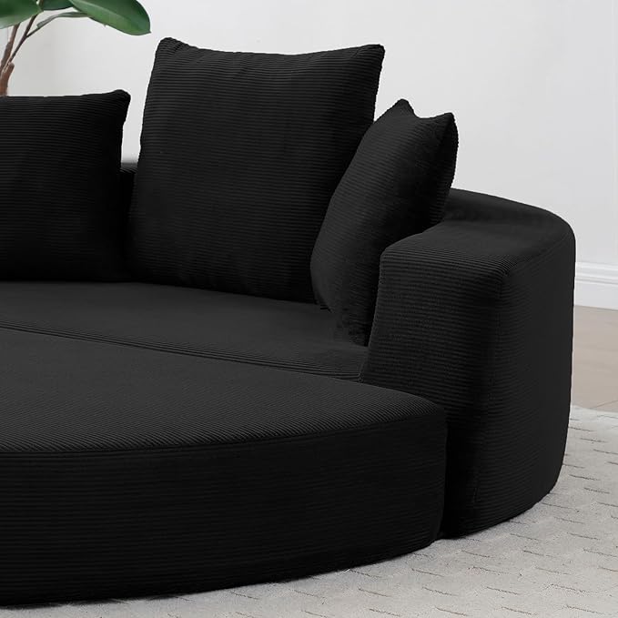 Folding Sofa Bed Corduroy Circular Boneless Couch No Assembly Convertible Sleeper Sofa with 3 Pillow Comfy Futon Sofa Bed for Apartment Office Bedroom Living Room Black