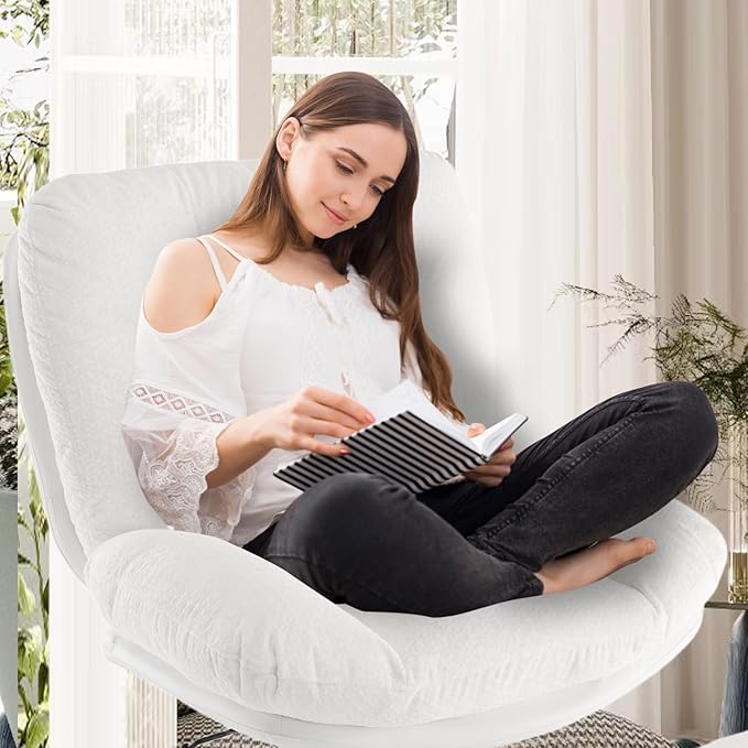 Oversized Swivel Accent Chairs with Ottoman for Living Room Bedroom Extra Wide Rocking Swivel Criss Cross Chair with WheelsWhite