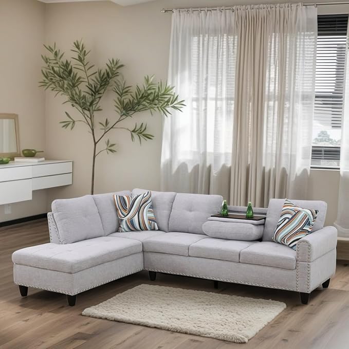 L-Shaped Sectional Sofa Modern Sectional Couches Home Sofas for Living Room with Movable Chaise Modular Living Room Sets Furniture for Apartment Bedroom &amp Office Grey White