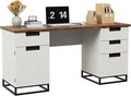 GAOMON Farmhouse Executive Desk 59 Inch Computer Desk White Home Office Desks with File Drawer and Storage Cabinet Wood Writing Desks for Bedroom Home Office White+Vintage