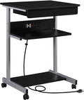 Yaheetech 22 in Laptop Computer Table Home Office Desk with Power Outlet for Small Space Mobile Compact Corner Workstation with Charging Station and USB Ports on Wheels Student Writing Table Black
