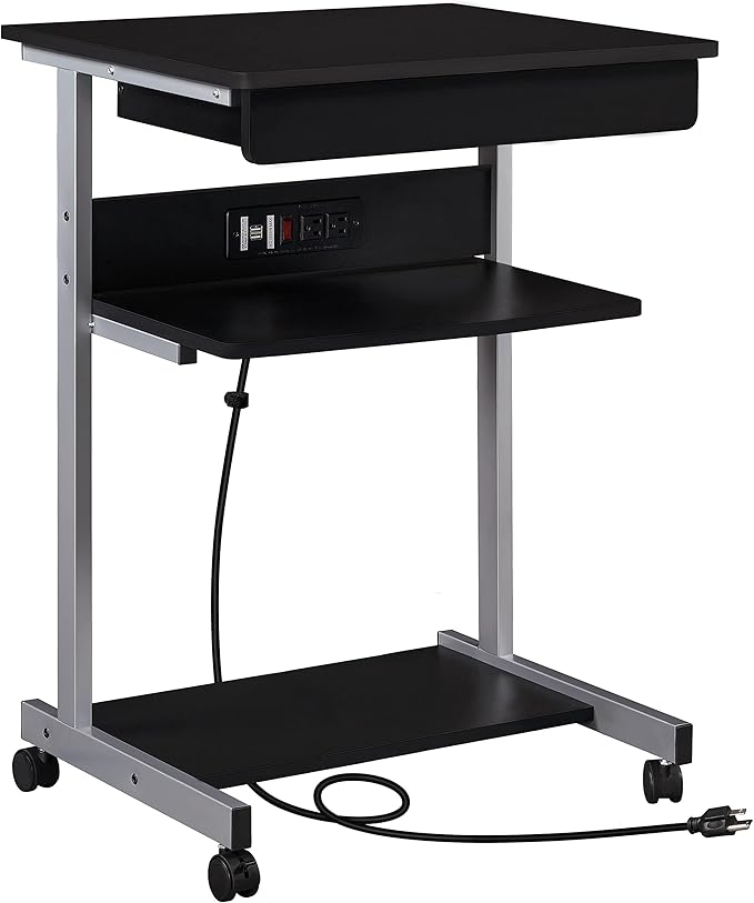 Yaheetech 22 in Laptop Computer Table Home Office Desk with Power Outlet for Small Space Mobile Compact Corner Workstation with Charging Station and USB Ports on Wheels Student Writing Table Black